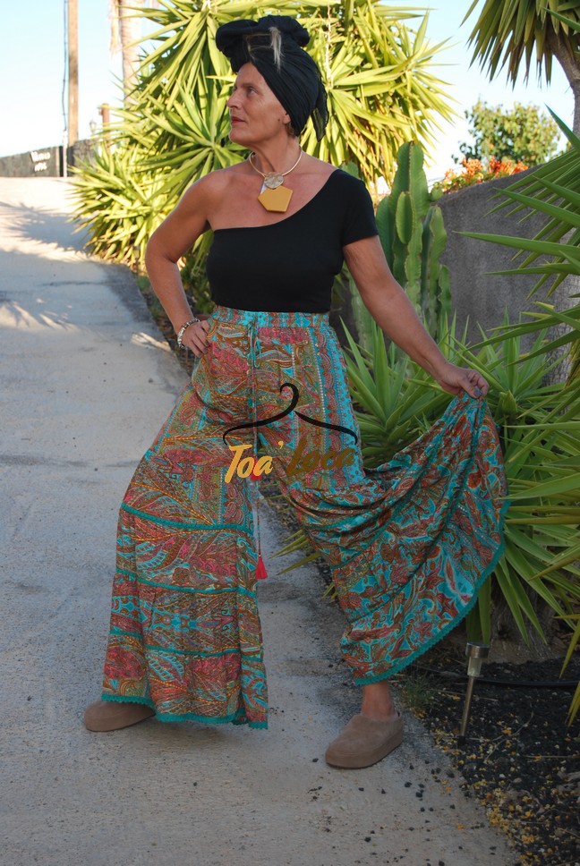 Pantalón palazzo de seda habotai